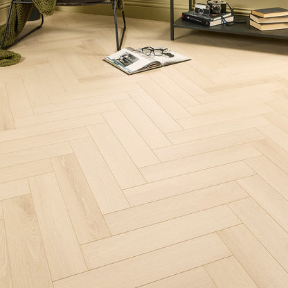 Kalmar pale cream oak herringbone laminate flooring