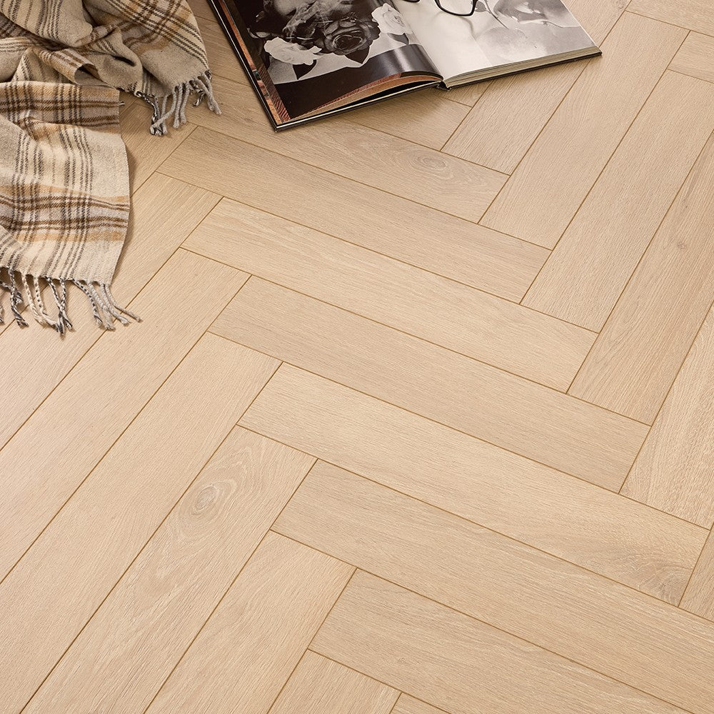 Viborg light beige oak herringbone laminate flooring